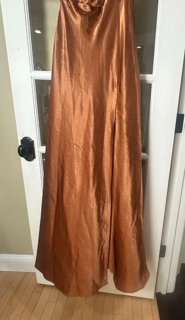 BIRDY GREY Kira copper satin 1 shoulder bridesmaid bridal maxi dress NWOT Medium - Image 4