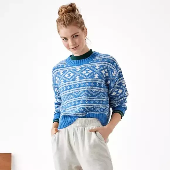 NWOT Aerie Fair Isle Drift Sweater Christmas Navy - Image 2