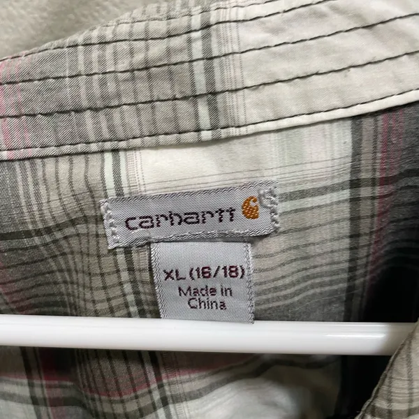 Carhartt Women’s Flannel Long Sleeve Button Down Shirt Grey & Red Extra Large - Image 2