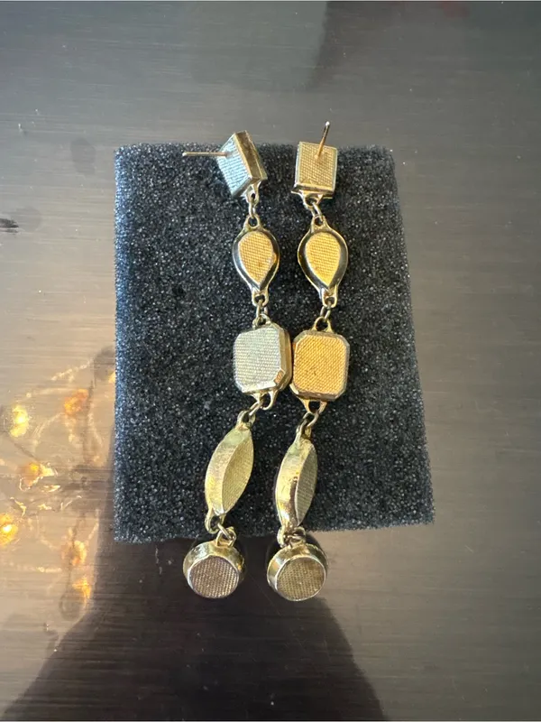 Vintage Gold-Tone Clear Crystal Drop Earrings - Image 4