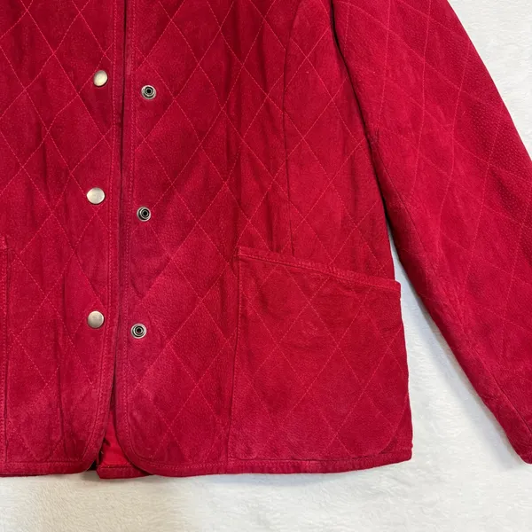 VTG Charter Club L Quilted Leather Jacket Red Mock Neck Equestrian Preppy Winter - Image 4