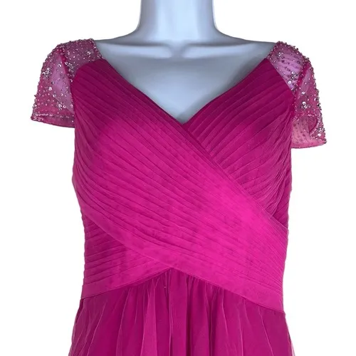 JJs House Hot Pink Formal Ballgown Dress Hi Low Beaded Cap‎ Sleeves Barbie Prom - Image 3