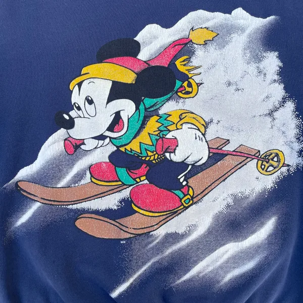 Vintage Mickey Mouse Skiing Navy Blue Graphic Crewneck Sweater - Image 3