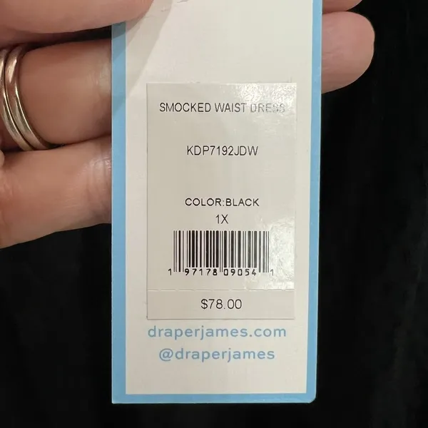 Draper James RSVP Plus 1X Smocked Waist Dress Surplice V-Neck Black‎ Long Sleeve - Image 7