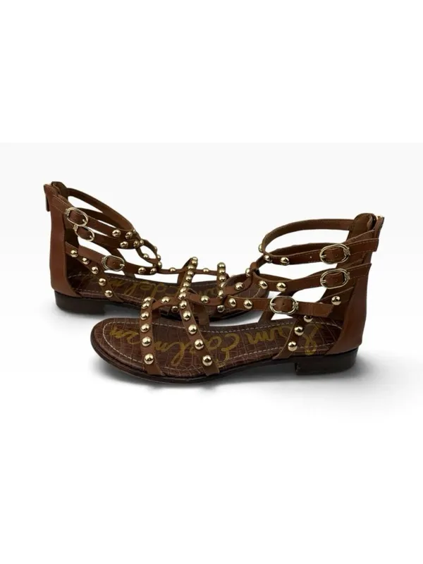 -Sam Edelman Estella Studded Flat Gladiator Sandal Womens 11 Brown Festival Flat - Image 4