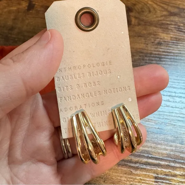 NWT Anthropologie 14K Gold Plated Stud Drop‎ Earrings - Image 2