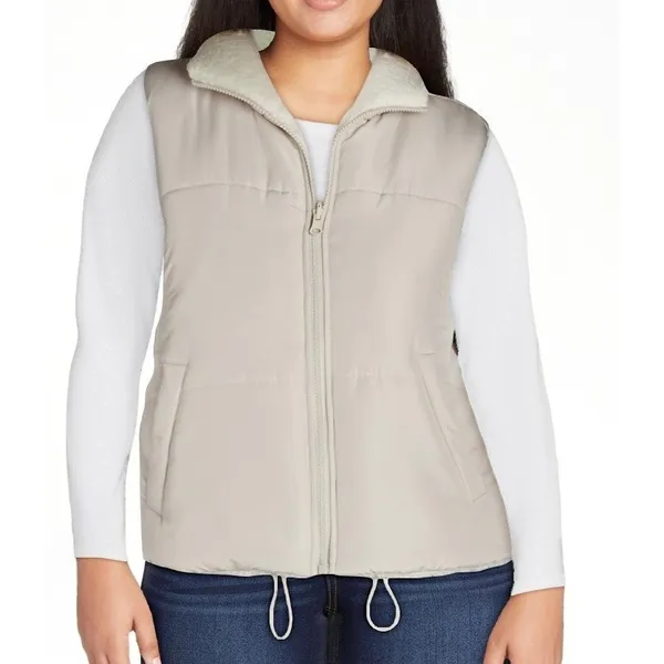 No Boundaries Womens Reversible Puffer Sherpa Vest Size XL Stone Tile Zip Pocket - Image 9
