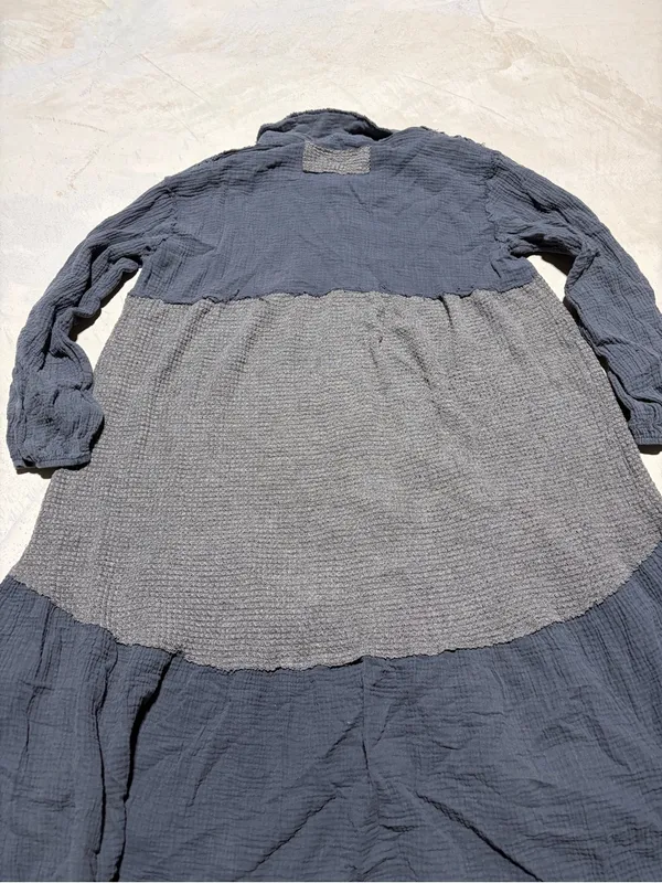 POL Button-Front Tiered Dress Gray medium boho - Image 10