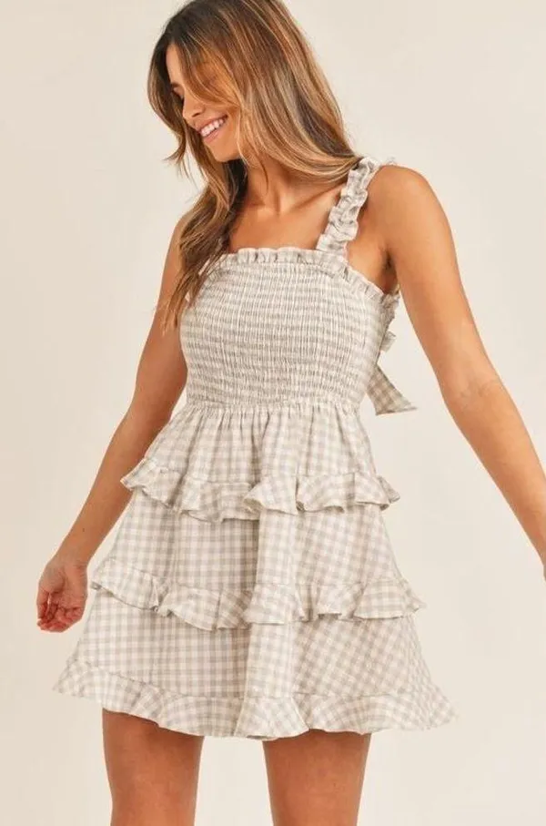 Mable Gingham Smocked Ruffle Tie Back Dress Sz Medium - Image 3
