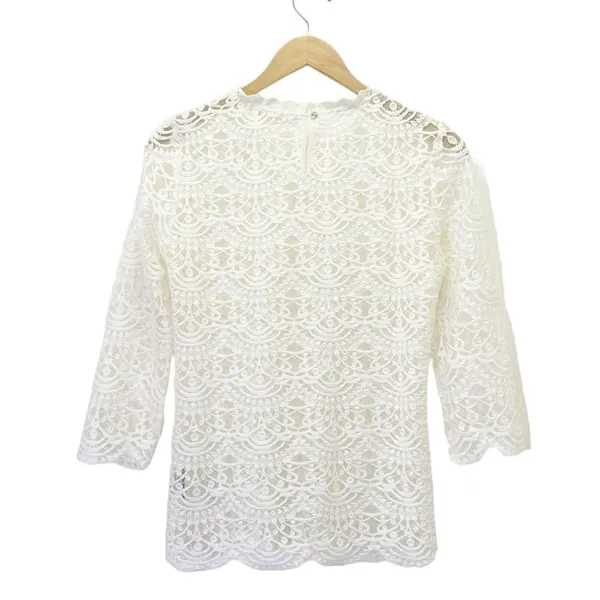 NWT Altar’d State Grace Lace Blouse Small Ivory Sheer Scalloped Romantic Top - Image 3
