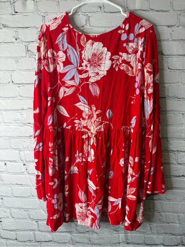 Free people Bella Red Floral V-Neck Babydoll Tunic - Image 8