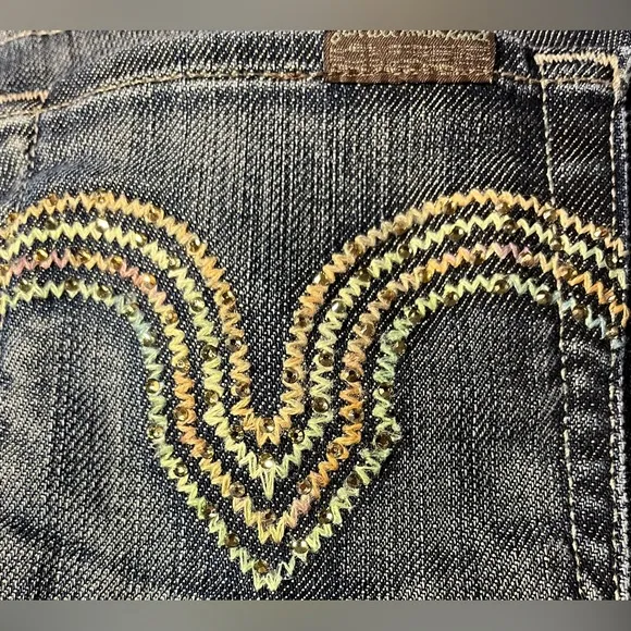 7 For All Mankind Straight Leg ‎ Jewel Embellished Back Pockets Size 24 Jeans - Image 5