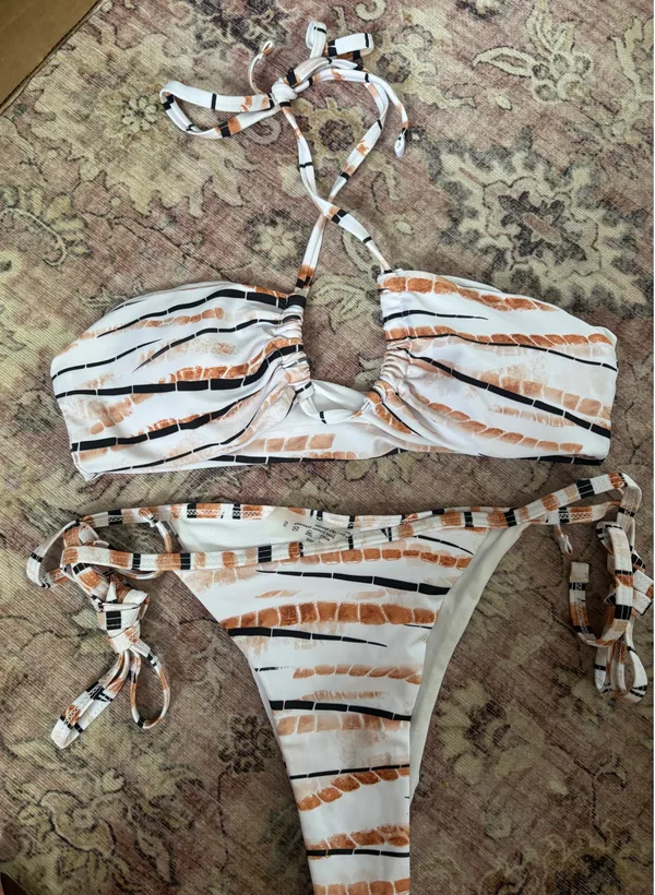 SHEIN Brown and White Bathing Suit Set - Image 2