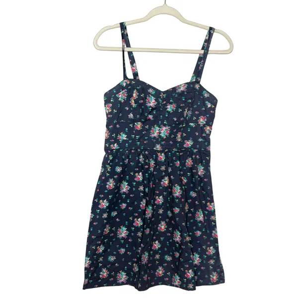 American Eagle Floral Smocked Bust Mini Dress Navy Pink Cottagecore M - Image 2