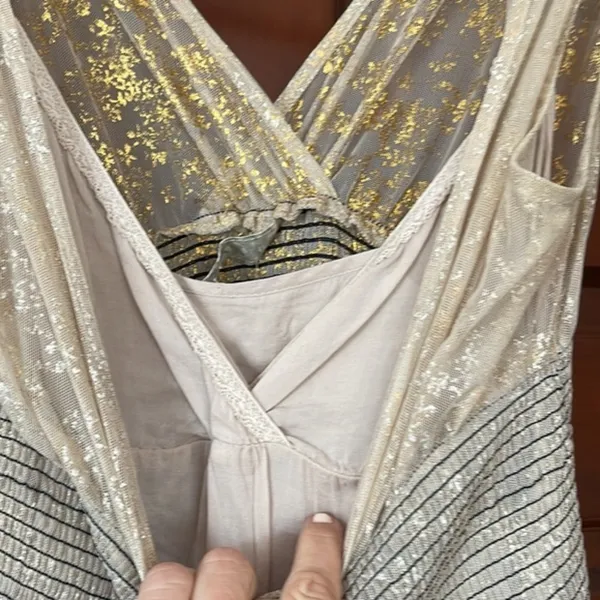 Vintage Dee People gold shimmer tulle and lace mini dress - Image 3