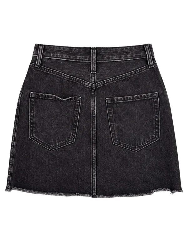 Abercrombie Zoe Black Denim Front Zip Mini Skirt 24 NWT Frayed Distressed A Line - Image 2