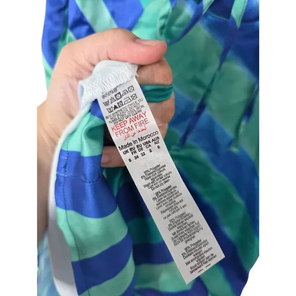 Nasty Gal Satin‎ Maxi Dress Size 2 Blue Green Stripe Abstract Tie Back - Image 8
