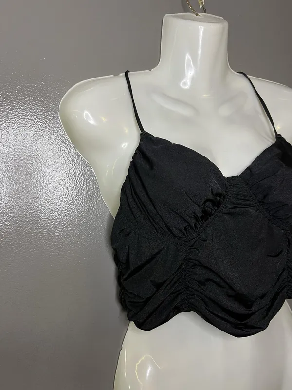 Out From Under Tank Top Womens Large Black Ruched Sweetheart Crop Cami - Image 2