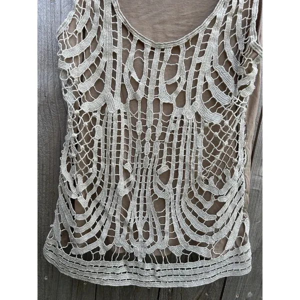 89th & Madison Lace Tank Metallic Thread Layer Crochet Sz Large Tank‎ Gold Fairy - Image 5