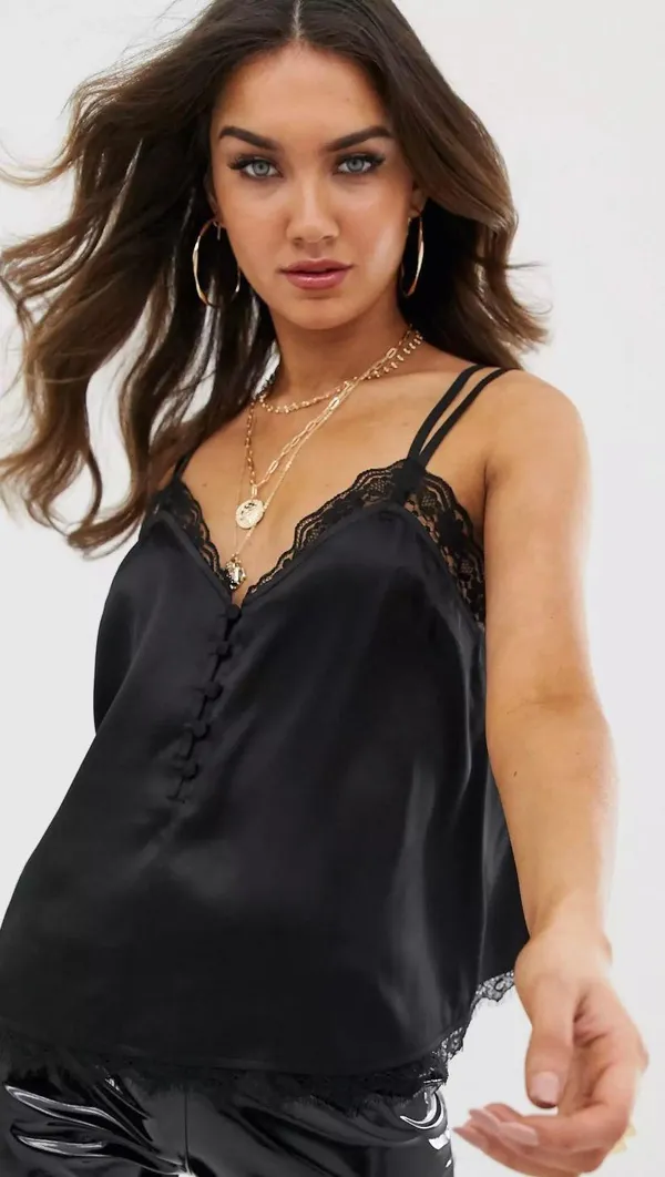 ASOS DESIGN Black Lace Satin Cami Top - Image 2