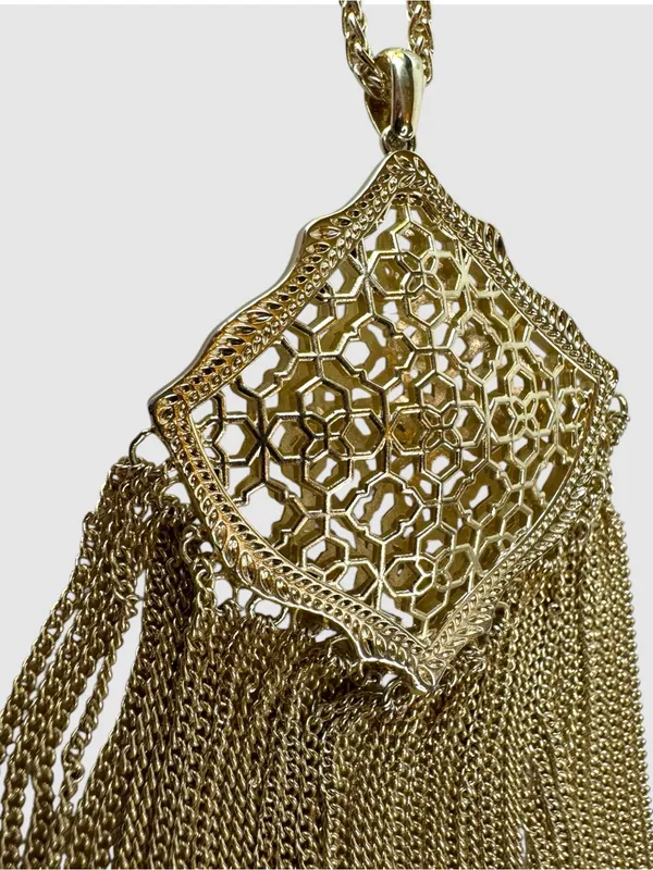 Kendra Scott Kingston Gold Tone Filigree Tassel Fringe Statement Necklace - Image 3