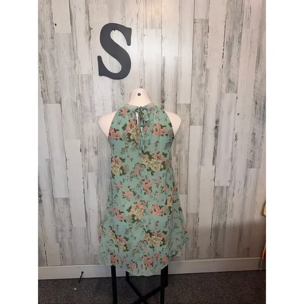 Love Chesley Mint Floral Halter Dress Flowy Sleeveless Mini Size S - Image 4