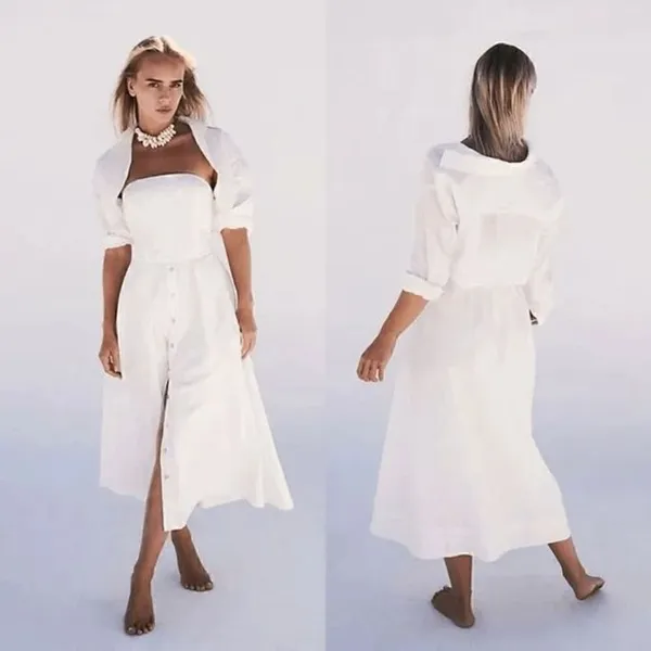 Free People Isley Long Sleeve 2-in-1 Button Down Cotton White Midi Dress XS NWOT - Image 2