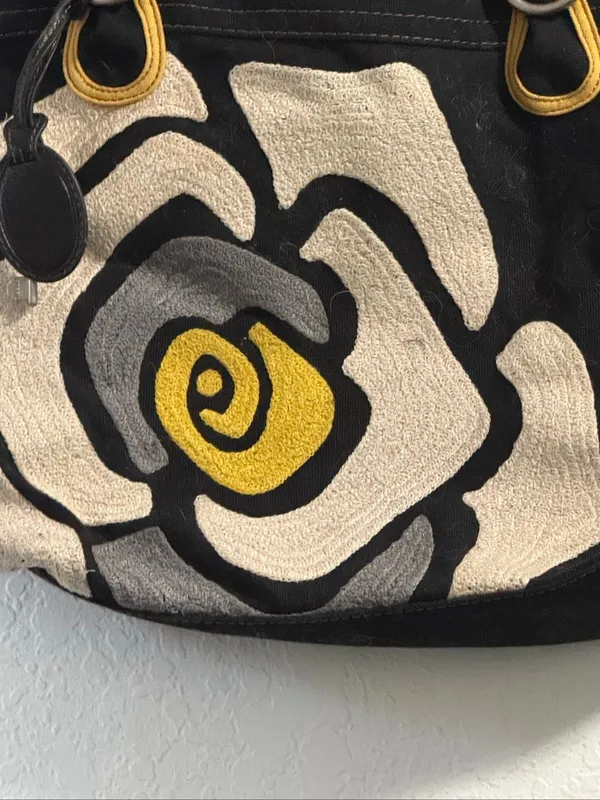 Vintage Fossil Cloth Embroidered Floral Handbag purse bag 17x13 - Image 2