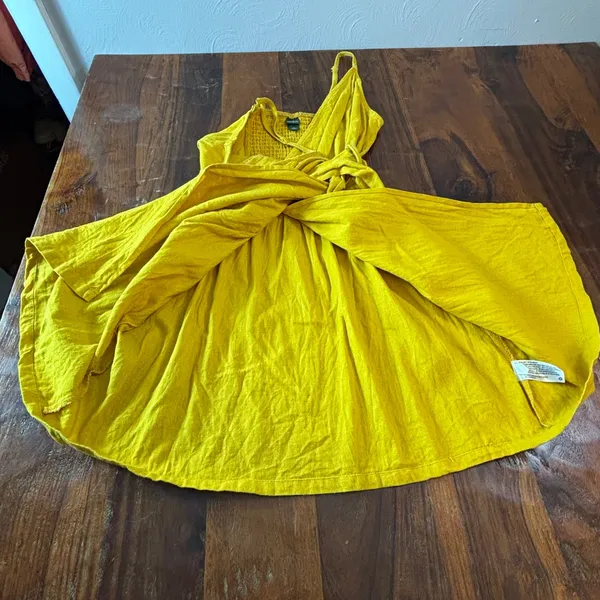 Wild Fable Mustard Yellow Linen Blend Smocked‎ Back Belted Mini Dress Womens M - Image 6