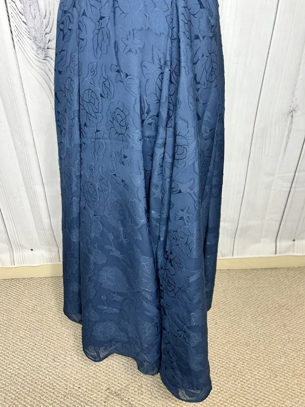 Azazie Atelier Amalie Dress Navy Blue Sz 12 Floral Jacquard Sleeveless Gown NEW - Image 7