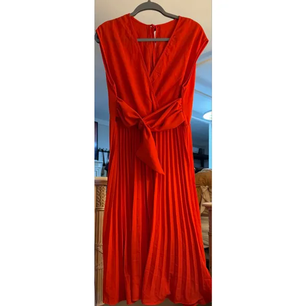 NEW Sleeveless Wrap V Neck Flowy Pleated Belted Midi Dress XL - Image 4