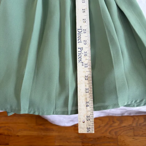 TCEC Sage‎ Green Lace Inset Bow Back Fit and Flare Pleated Mini Dress Medium - Image 8