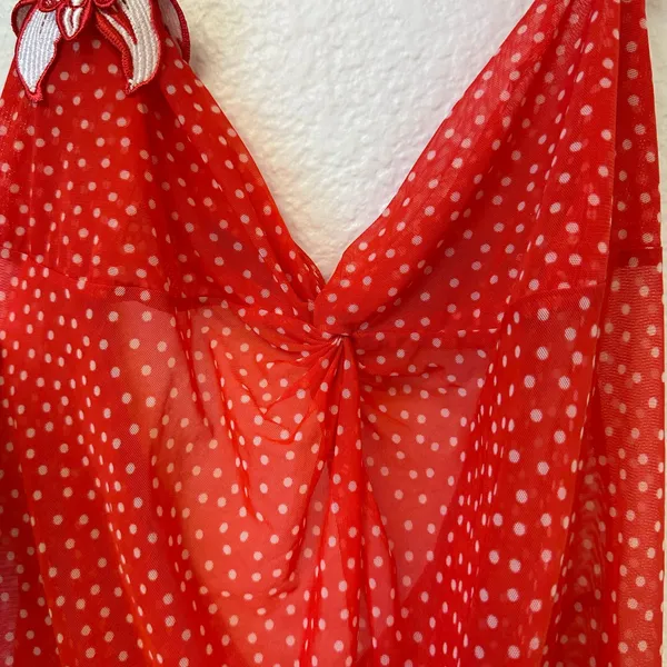 Victoria Secret y2k red polka dot mesh halter top floral pin up - Image 4