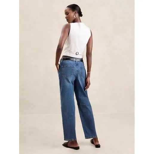 Banana Republic Mid-Rise Barrel Jean Medium‎ Wash Blue Denim 27/4 Knee Dart - Image 2