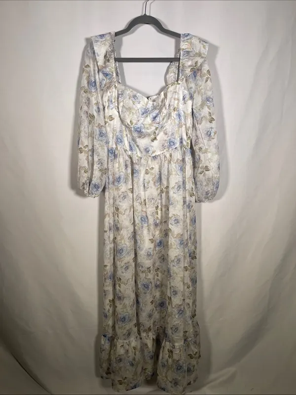 Eywol Long Sleeve White Floral Maxi Dress Large New With Tags - Image 2