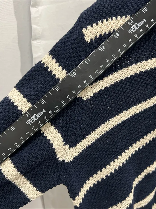 NEW Vero Moda VMamazing Navy & Cream Striped V-Neck Polo crop Sweater women’s XL - Image 8