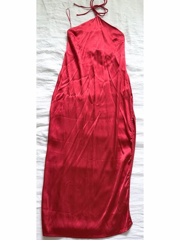 Zara Red Satin Halter Maxi Dress - Image 6