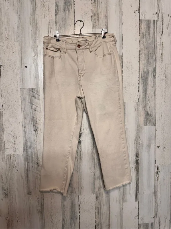 !iT Jeans Jackie High Rise Straight Leg Ankle Jeans Womens 14 Cream Raw Hem - Image 2