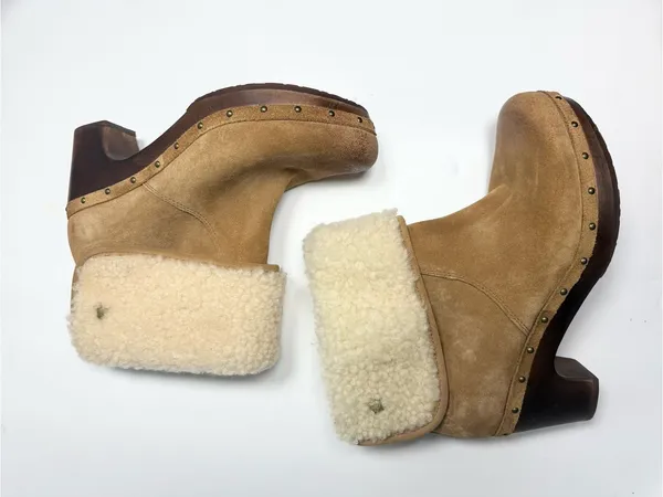 UGG Lynnea S/N 3204 Fold Over Leather Clog Chunky Fur-lined Boots S-602 Sz 9 - Image 4