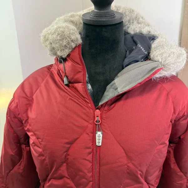 Salomon Women's Down Filled Quilted Winter Coat Jacket Faux Fur Trim Hood‎ Red M - Image 3
