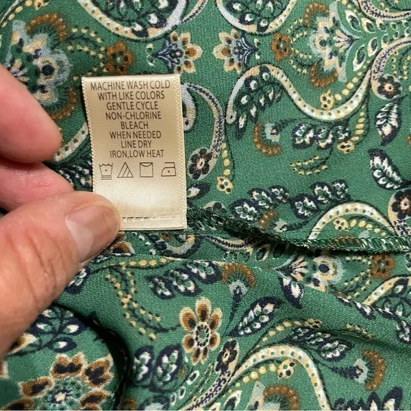 Max Studio Green Paisley Tie Front Peplum Blouse Size Small | Smocked Back V-Nec - Image 12