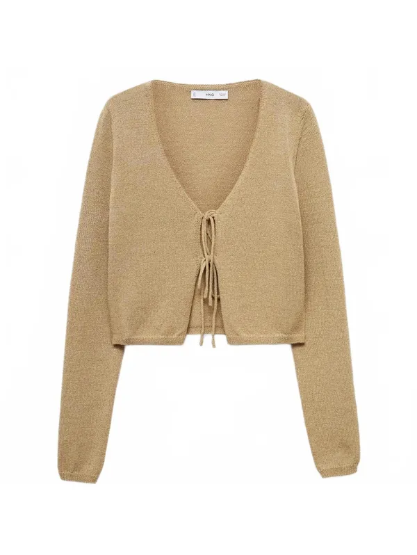Mango Knitted Cardigan with Bow Jadore Gold XS - Image 5
