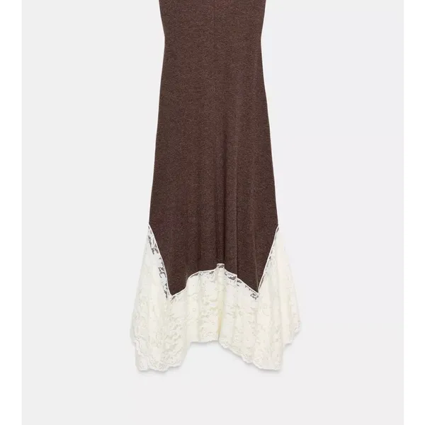 Zara NWT brown lace hem fitted long maxi dress - Image 7
