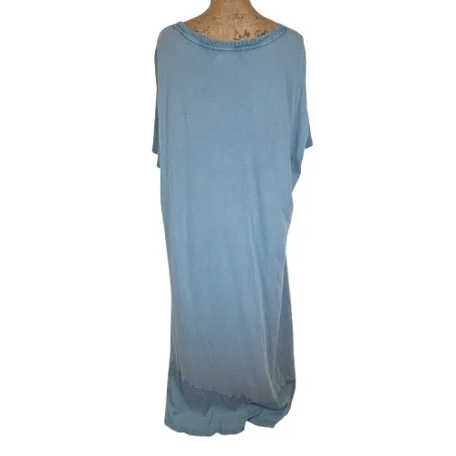 Caite Blue Embroidered Cotton Maxi Dress Short Sleeve Boho Lagenlook Size 1X - Image 6