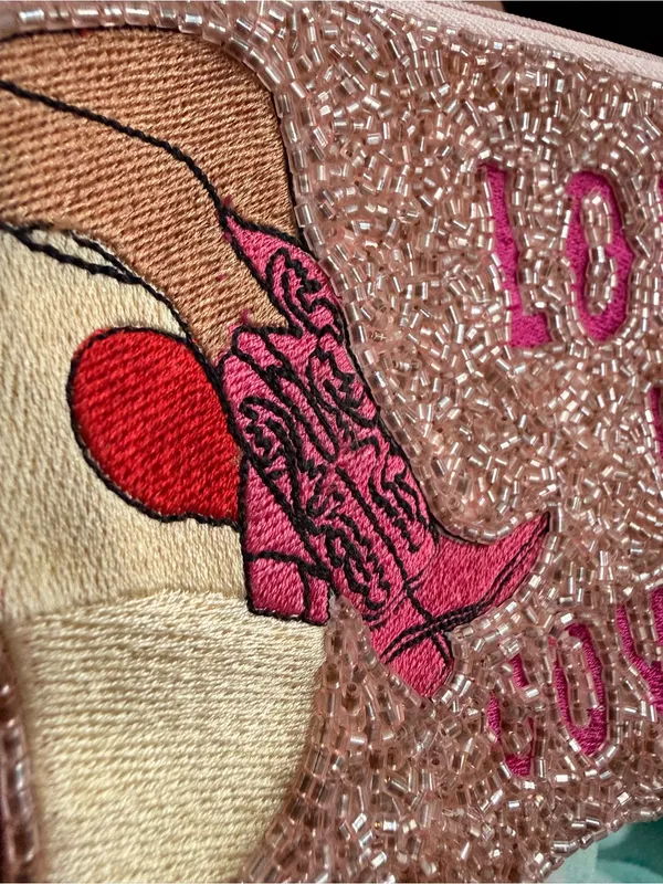 Beaded 'Long Live Cowgirls' Zip Card Pouch - Pink - Image 4