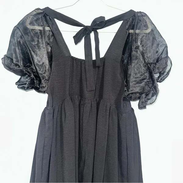 Entro Black Dress With Pockets Puffy Shoulder Small - Image 2