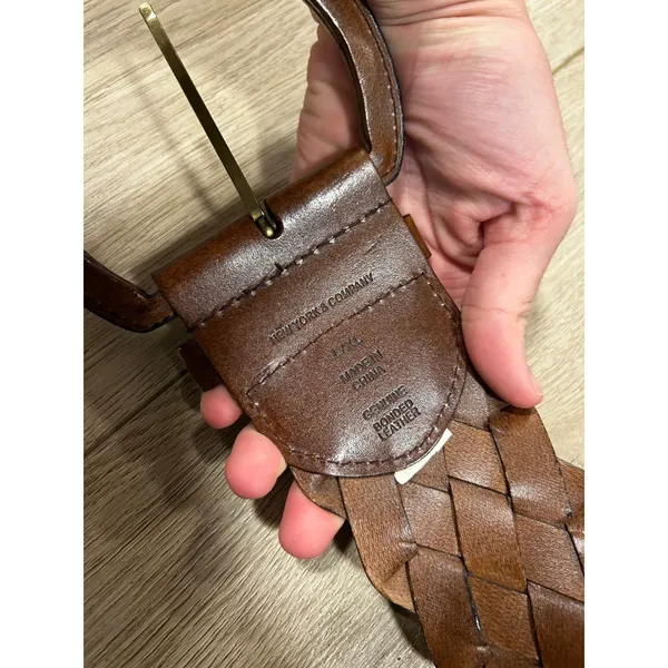 New York & Company BOHO Braided Leather Belt Cognac Brown Wide Woven L/XL - Image 4