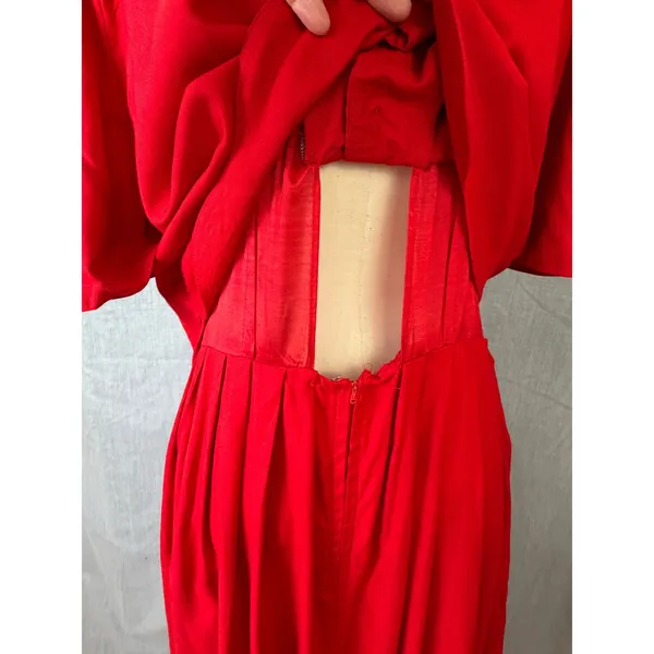 Vintage Karin Stevens Red‎ Beaded Overlay Maxi Dress 80s 90s - Image 12