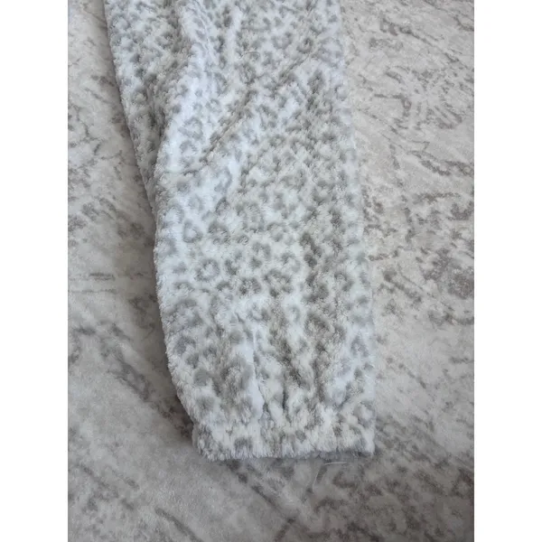 Muk Luks Leopard Print Fleece Pajama Pants Grey White Fuzzy Lounge Womens Medium - Image 2
