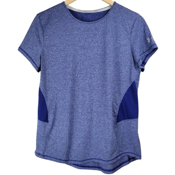 Under Armour‎ Women Blue Short Sleeve Running Training Shirt Top UA HeatGear - Image 2